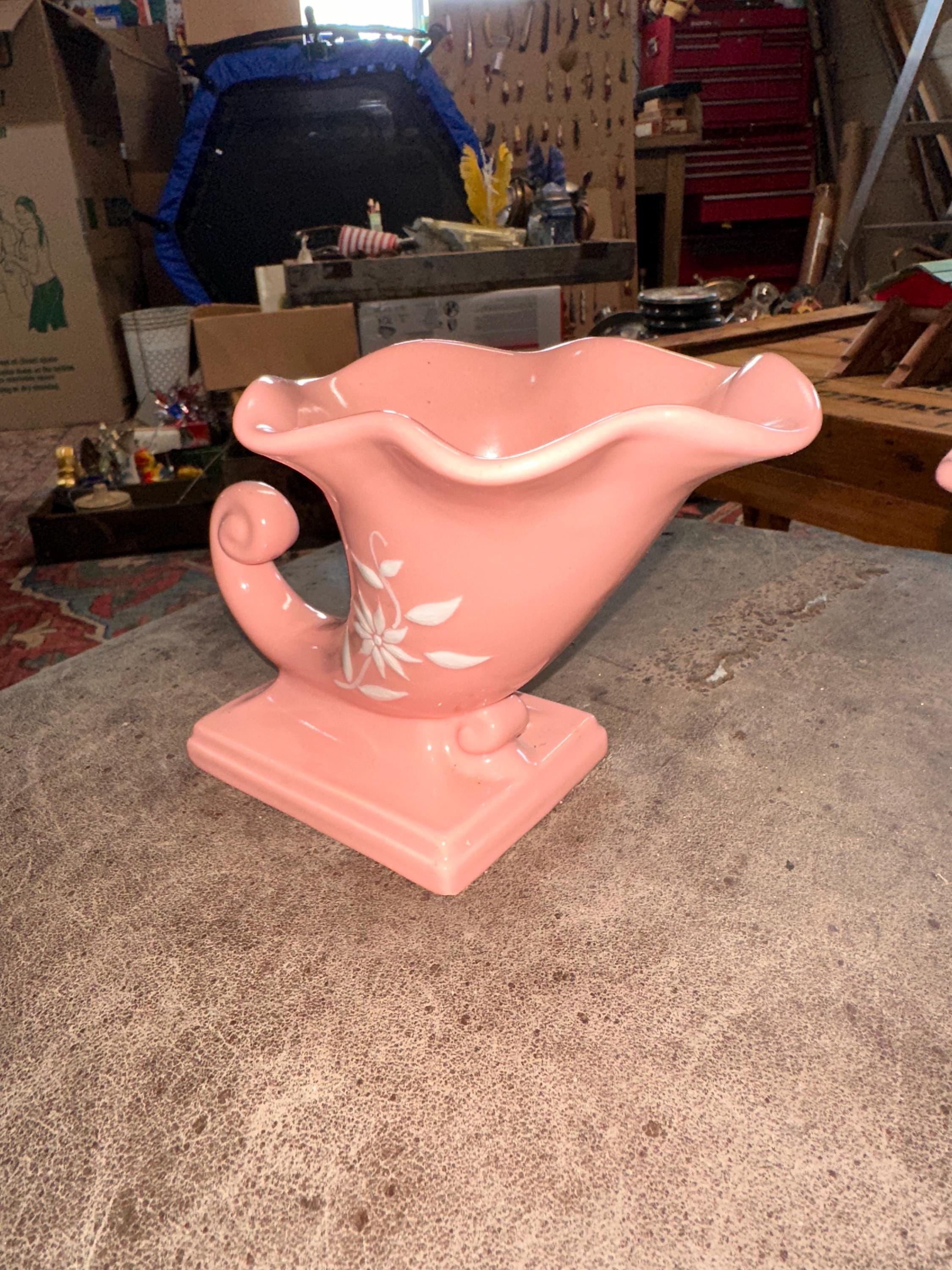 Vtg Set of Mid Century MCM Abingdon Pink With White Flowers