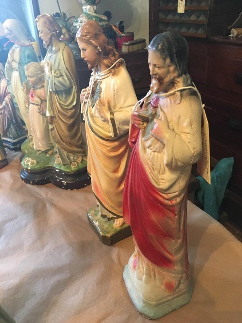 Vintage Religious Statue Plaster Jesus Statue Religious Relic Etsy
