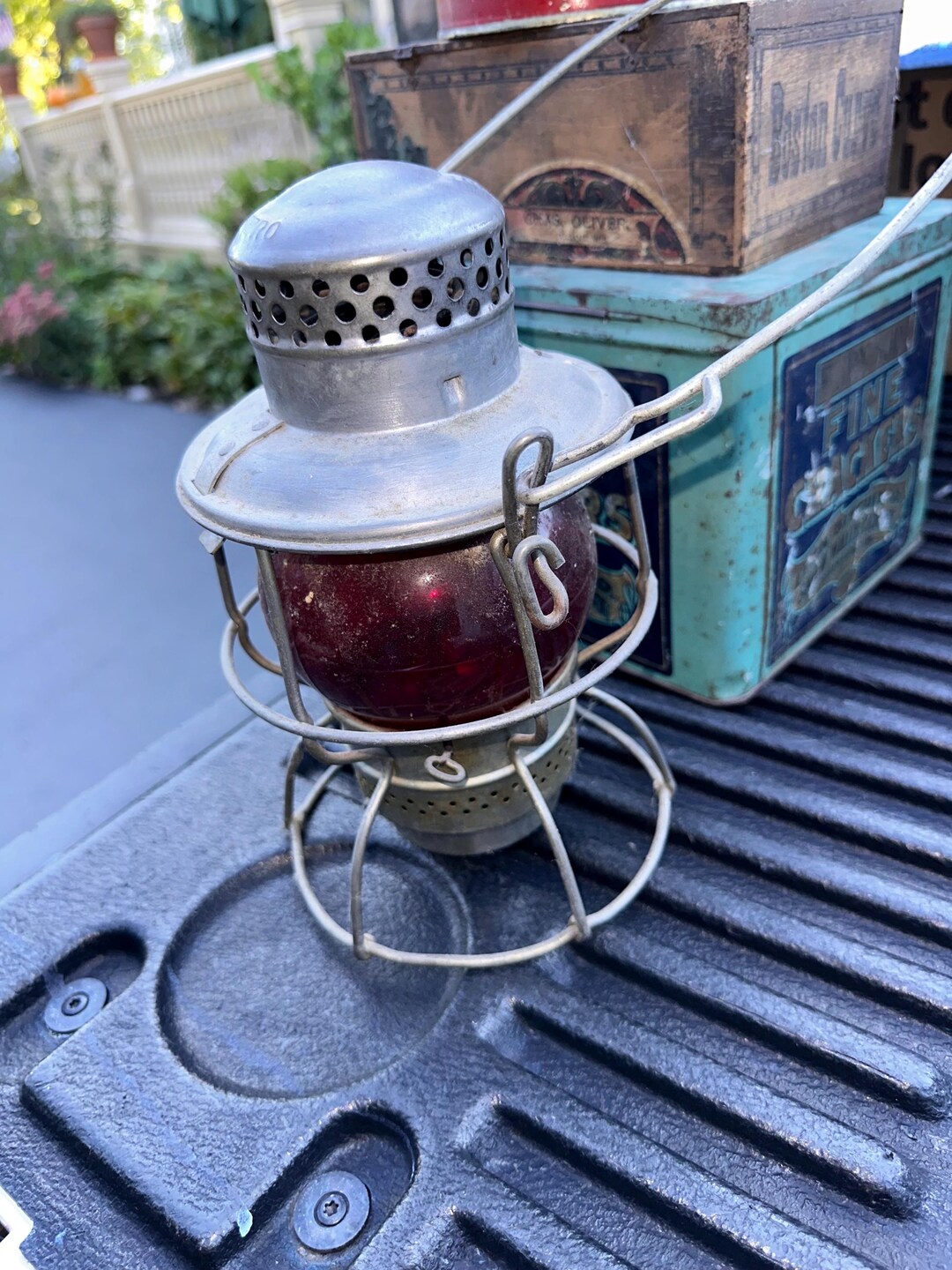 Antique Railroad Adlake Kero Hand Lantern Train Lamp, 1920s Belt