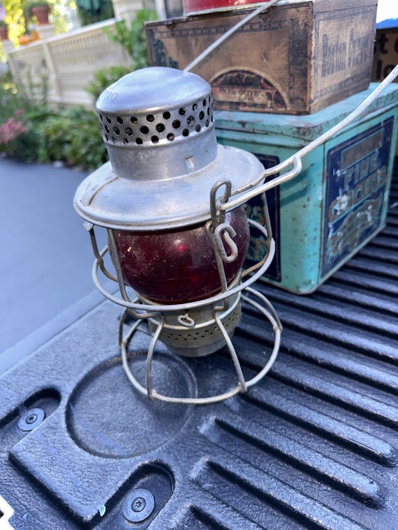 Antique Railroad Adlake Kero Hand Lantern Train Lamp, 1920s Belt