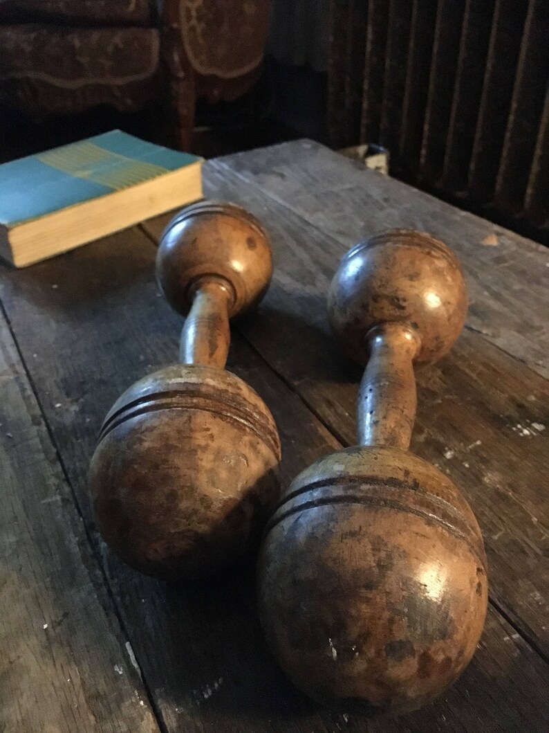 Antique Wood Barbell Set of 2 Original Condition Very Cool Etsy