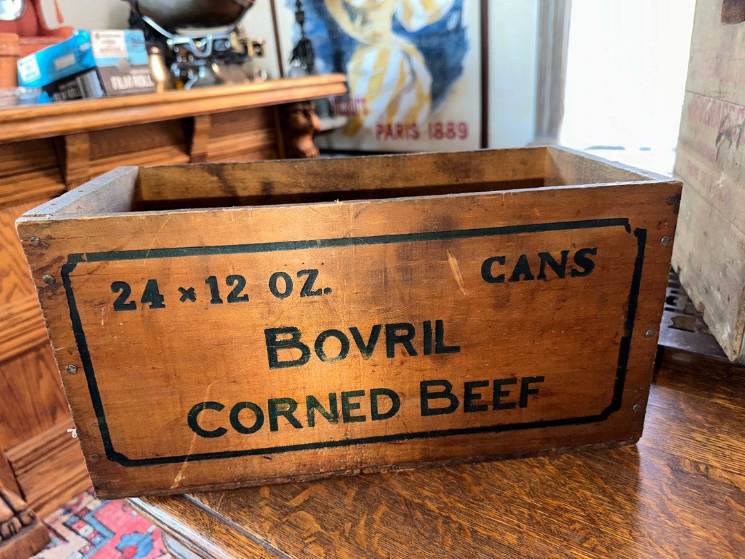 Antique Bovril Corned Beef Wood Crate Box, Industria Argentina