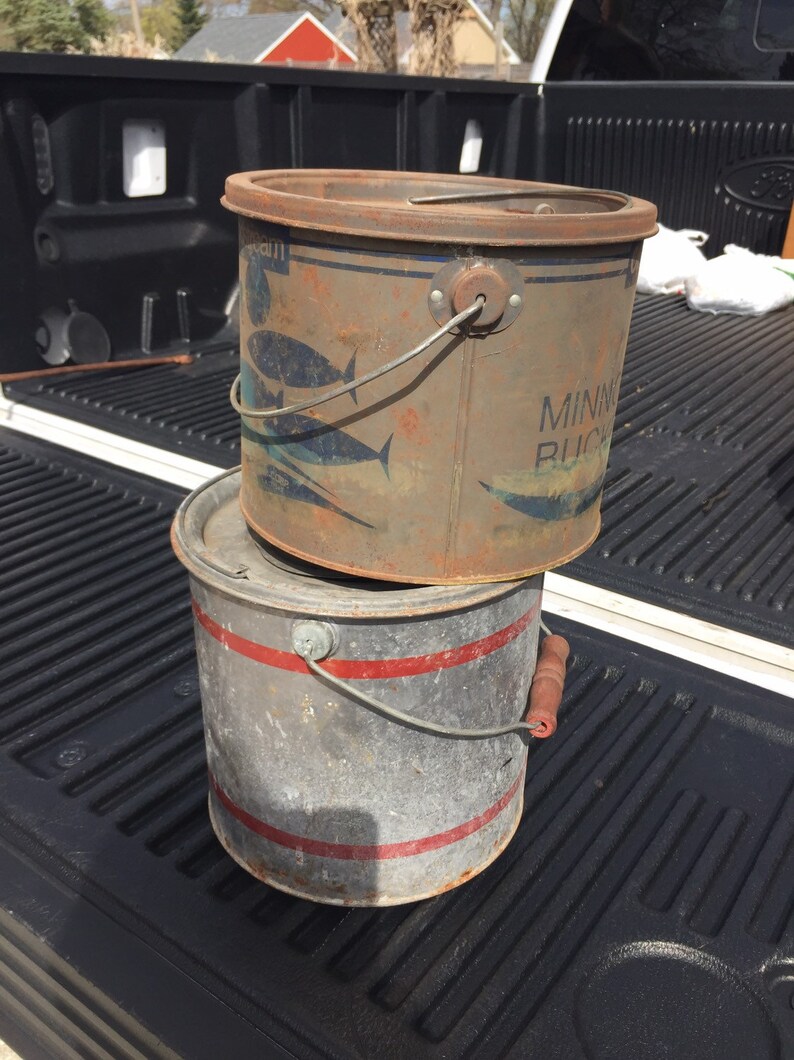 Vintage Minnow Bait Buckets Galvanized Pail nice Etsy