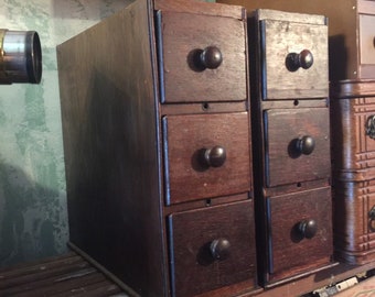 6 Drawers Sewing Cabinet Unit, Turn of the Century, These are 2 independent sections of 3, 13 3/4" tall 11" wide