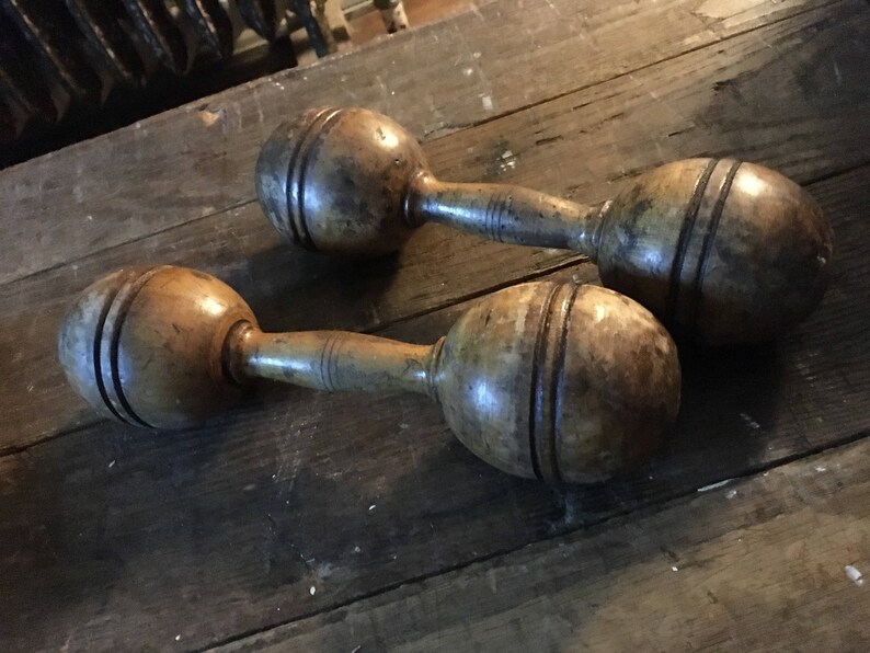 Antique Wood Barbell Set of 2 Original Condition Very Cool Etsy