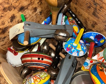 Vintage Metal Noise Maker Tin Litho Rattle Party Themed, listing is for one