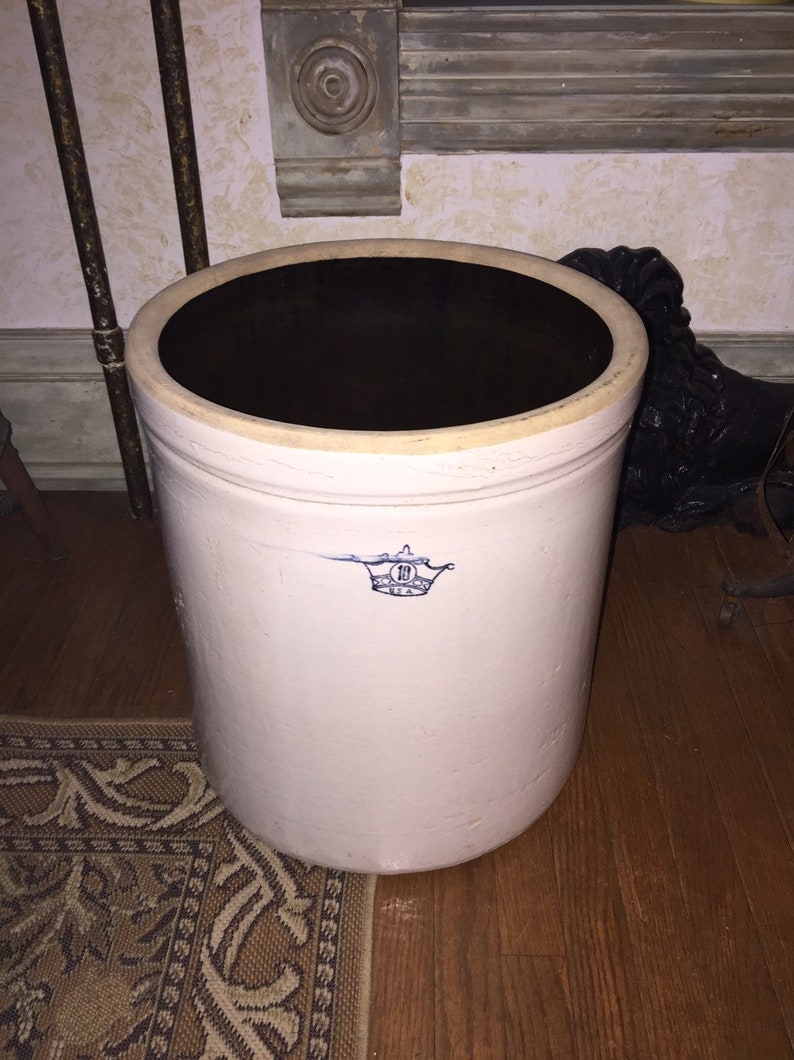 Antique 10 Gallon Blue Crown Stoneware Crock Robinson Etsy