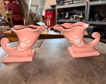 Vtg Set of Mid Century MCM Abingdon Pink With White Flowers