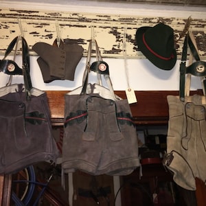 Authentic German Childrens Suede Handcrafted Lederhosen, Antique Suede Lederhosen, Suede Shorts Children, Octoberfest Lederhosen, one pair image 1