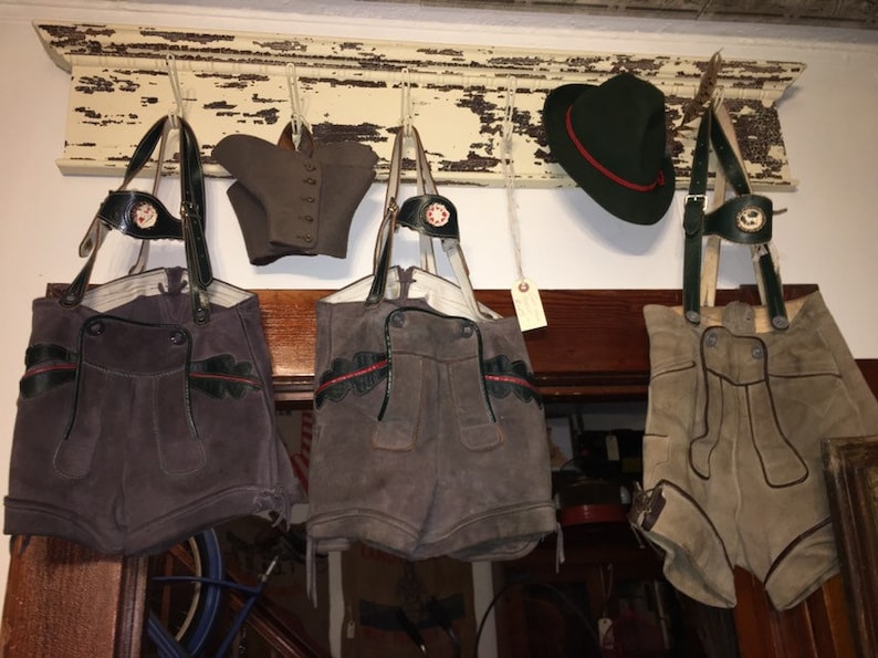 Authentic German Childrens Suede Handcrafted Lederhosen, Antique Suede Lederhosen, Suede Shorts Children, Octoberfest Lederhosen, one pair image 1