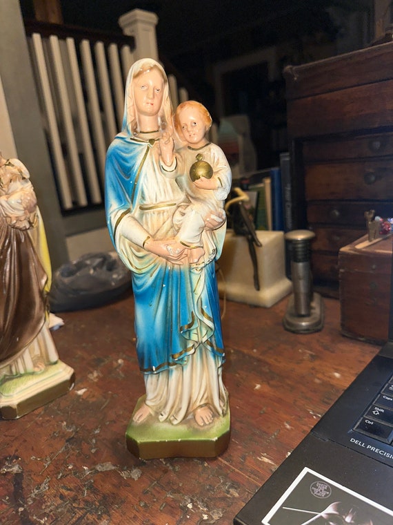 Vintage Religious Statue Chalk-ware Madonna Statue Religious Relic
