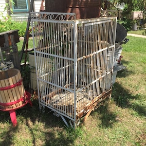 Very Large Bird Cage from 1940&#39;s, Wrought Iron and Wire Mesh, Slide Out Waste Tray, see description area for shipping details