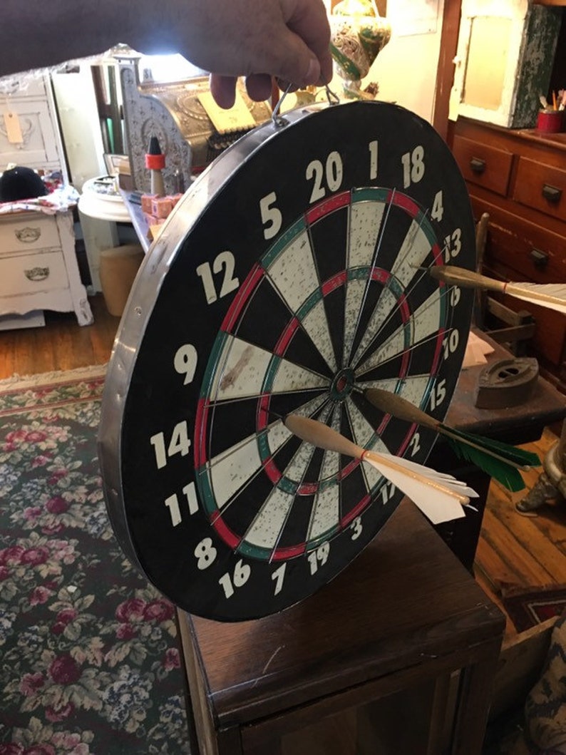 Vintage Full Size Cork Dart Board With Three Wooden Apex Darts Etsy