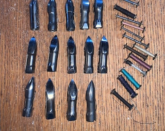 One Vintage Treadle Sewing Machine Shuttle Carrier and one Bobbin only, many pictured but listing is for one shuttle and one bobbin only