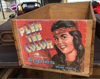 Plen Tee Color Yakima Valley Apple Crate/Box, Inland Fruit Company Wapato, Washington