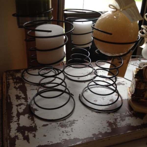 Very Nice Set of 3 1920's Furniture Spring Candle Holders Measure 4 1/2" x 9-10" Holds Sherical Candles (Not Included)