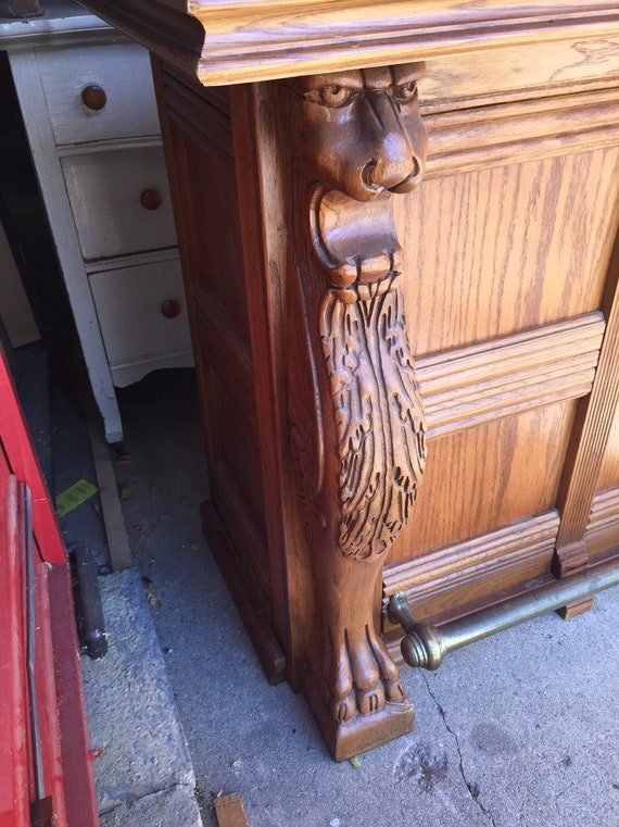 Vintage Oak Lion Bar with Brass Top and Foot Rest Very Heavy Etsy