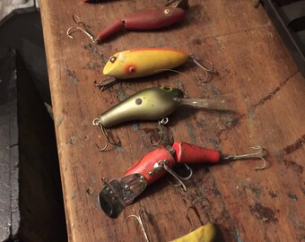 Set of 6 Antique/vintage Fishing Lures, Tackle, Gear, Freshwater, Saltwater,  Fishing, Folk Art, Handmade, Bait, Listing is for Set of Six 