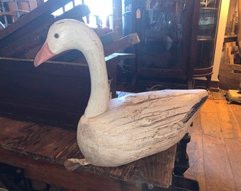 Extra Large 20th Century Goose Decoy, Signed F&S Snow Goose Decoy, Hand-carved Goose decoy from the renowned wood carving co one only