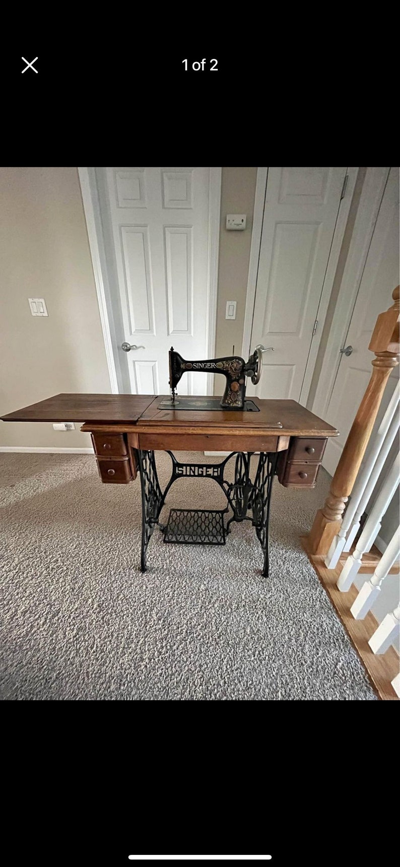 Singer Mfg Co Sewing Machine, table and stand, very solid, Great old time look, Just like grandma used, see shipping info in desc image 1
