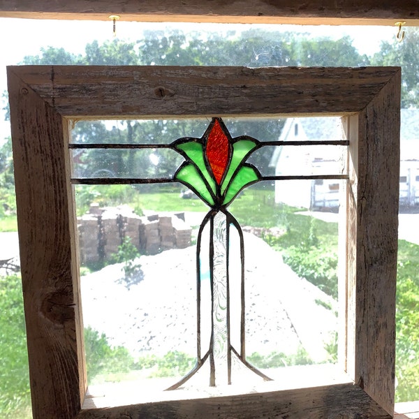 Stained Glass Window, measures approx, 14" tall x 14" wide, thick, listing is for one only