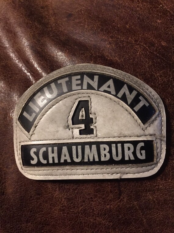 Leather Fireman's Helmit Badge, Lieutenant #4, Sch