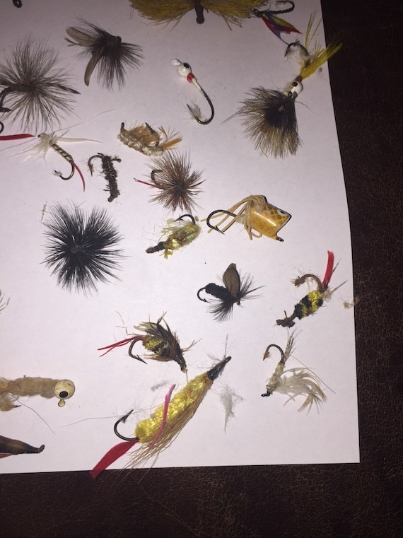 Set of 10 Antique/vintage Fishing Flies, Tackle, Gear, Freshwater,  Saltwater, Fishing, Folk Art, Handmade, Bait 