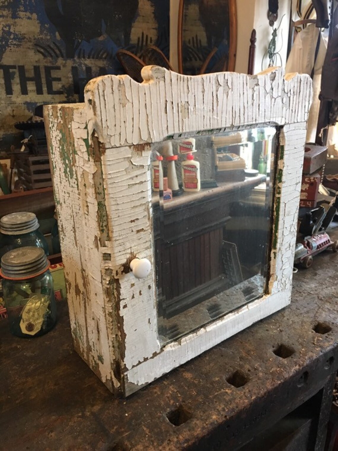 Antique Wood Medicine With Beveled Mirror Needs Etsy