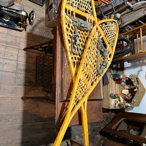 Large Antique Wooden Snowshoes, Perfect Pair, approx 48 long see shipping details in description area image 1