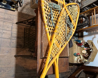 Large Antique Wooden Snowshoes, Perfect Pair, approx 48” long see shipping details in description area