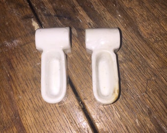 Vintage Set of White Glass Bird Cage Feeders, Antique, Old, Birds, Milk Glass? RARE