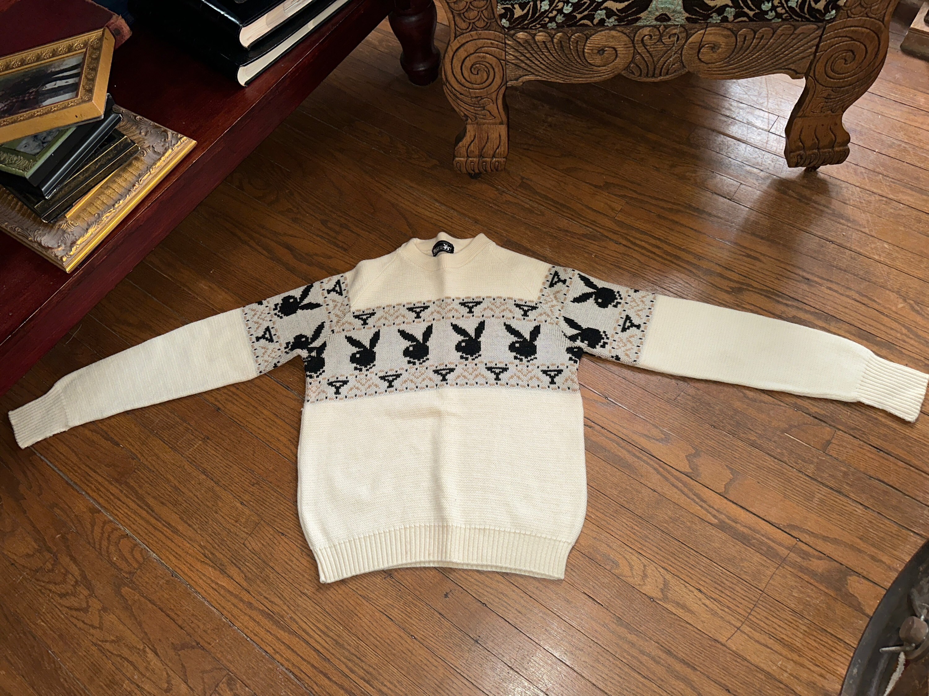 Vintage 60s/70s Playboy Long Sleeve Wool Sweater Large Made in USA 
