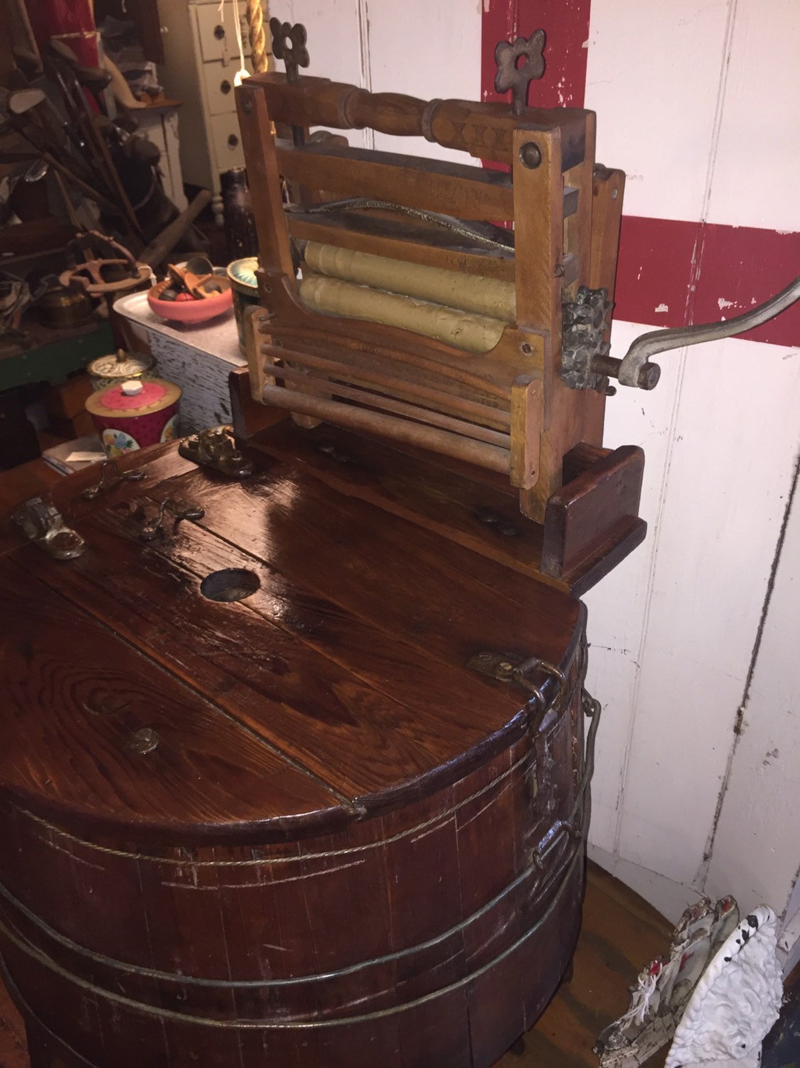 Antique Wooden Barrel Washing Machine With Hand Crank Clothes Etsy