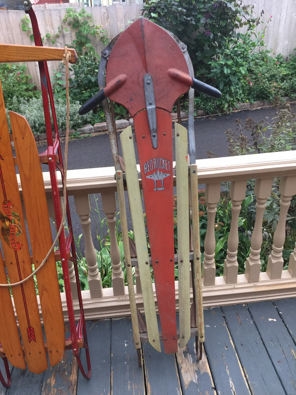 Ex. Rare Vintage 1940's Red Rocket Sled W/ P-38 Lightning