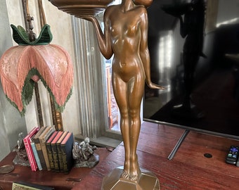 Nuart Bronze Nude floor ashtray, Marked, Original 1920s