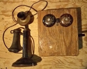 Antique Western Electric Co, Candlestick Original Telephone and Ringer Box, Model 329W