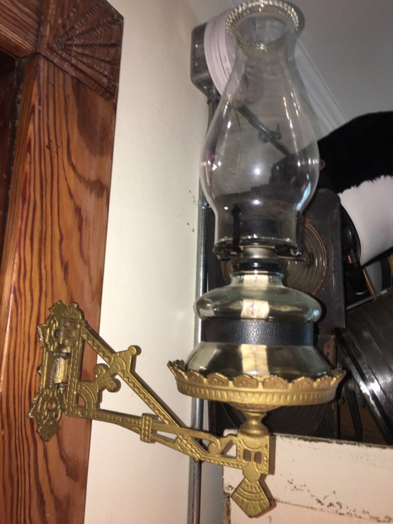 Antique Kerosene Lamp & Cast Iron Bracket 1800's Etsy