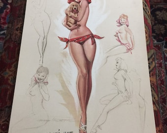 Vintage Copy of Pinup Woman Off Artists Sketch Pad, Approx 14 x 9 1/4" Copy of 1947 Calendar Page, not the original
