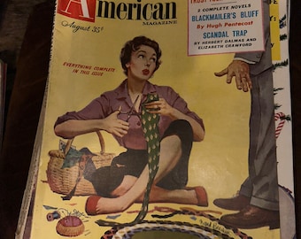 American Magazine 8/1954-tie mayhem cover-Hugh Pentecost pulp fiction-classic... | Comic Collectibles - Magazines