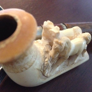 Antique Beautiful Meerschaum Pipe of a pair of Horses image 2