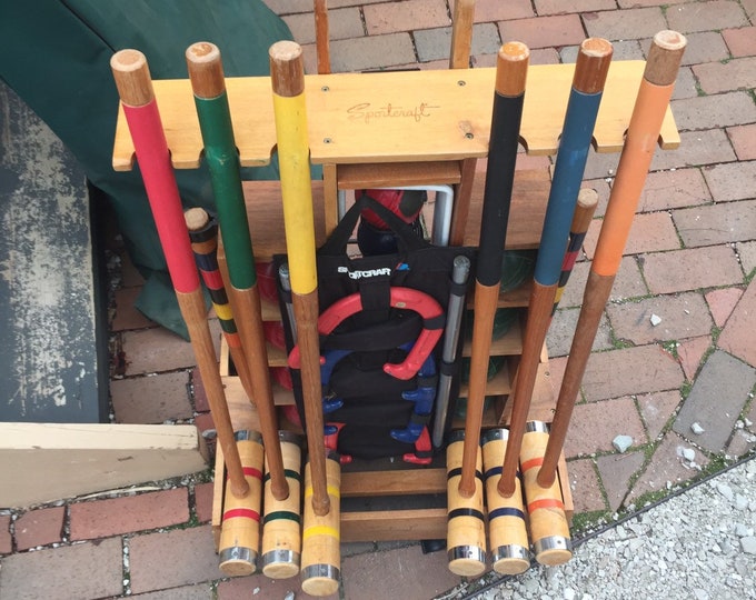 Sportcraft Croquet, Bocce Ball and Horse Shoe Set With Wood Storage