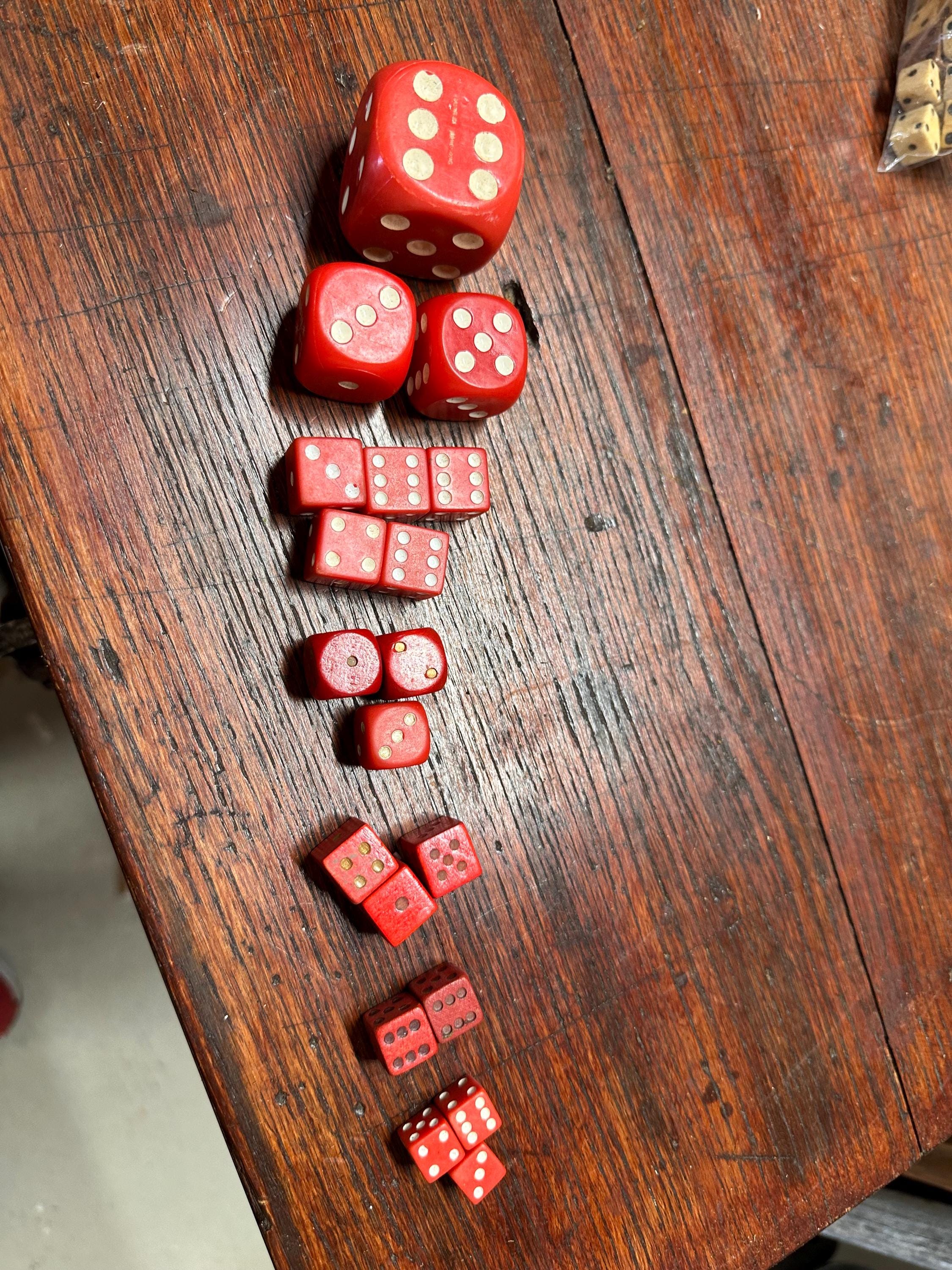 Lot of 19 Vintage Assorted Red Dice, Wood and Other Mixed