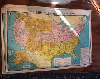 Vintage XLarge Double Sided School Maps, Approximately 1940s,  from Modern School Supply Co. sold individually