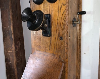 Antique Kellogg Wood And Bakelite Wall Phone, All Original
