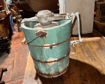 Antique Wooden Hand Crank White Mountain Freezer Ice Cream Maker