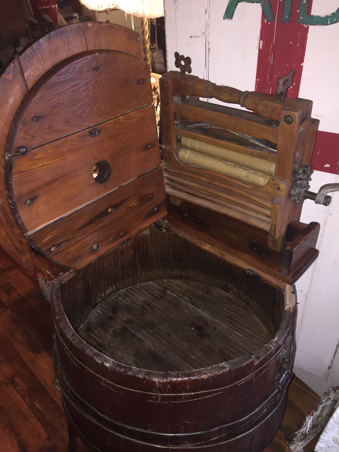 Antique Wooden Barrel Washing Machine With Hand Crank Clothes Etsy