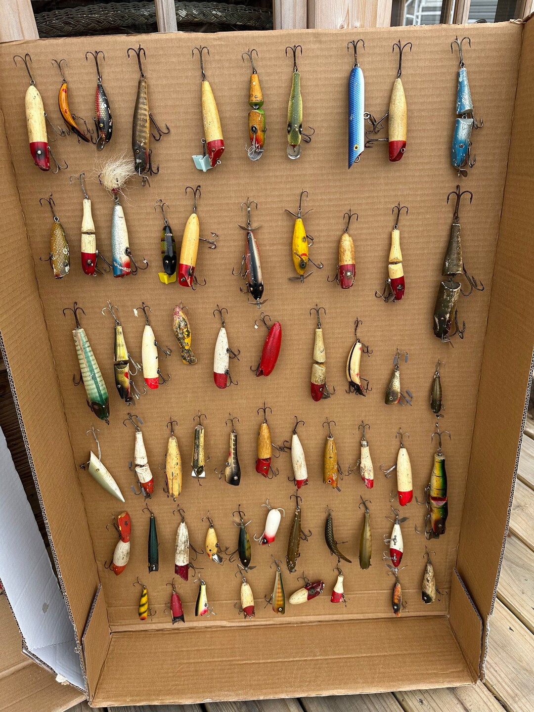 Leurres De Pêche Vintage En Bois Signés Ed Latiano - Fabriqué à Ellwood City PA - Original