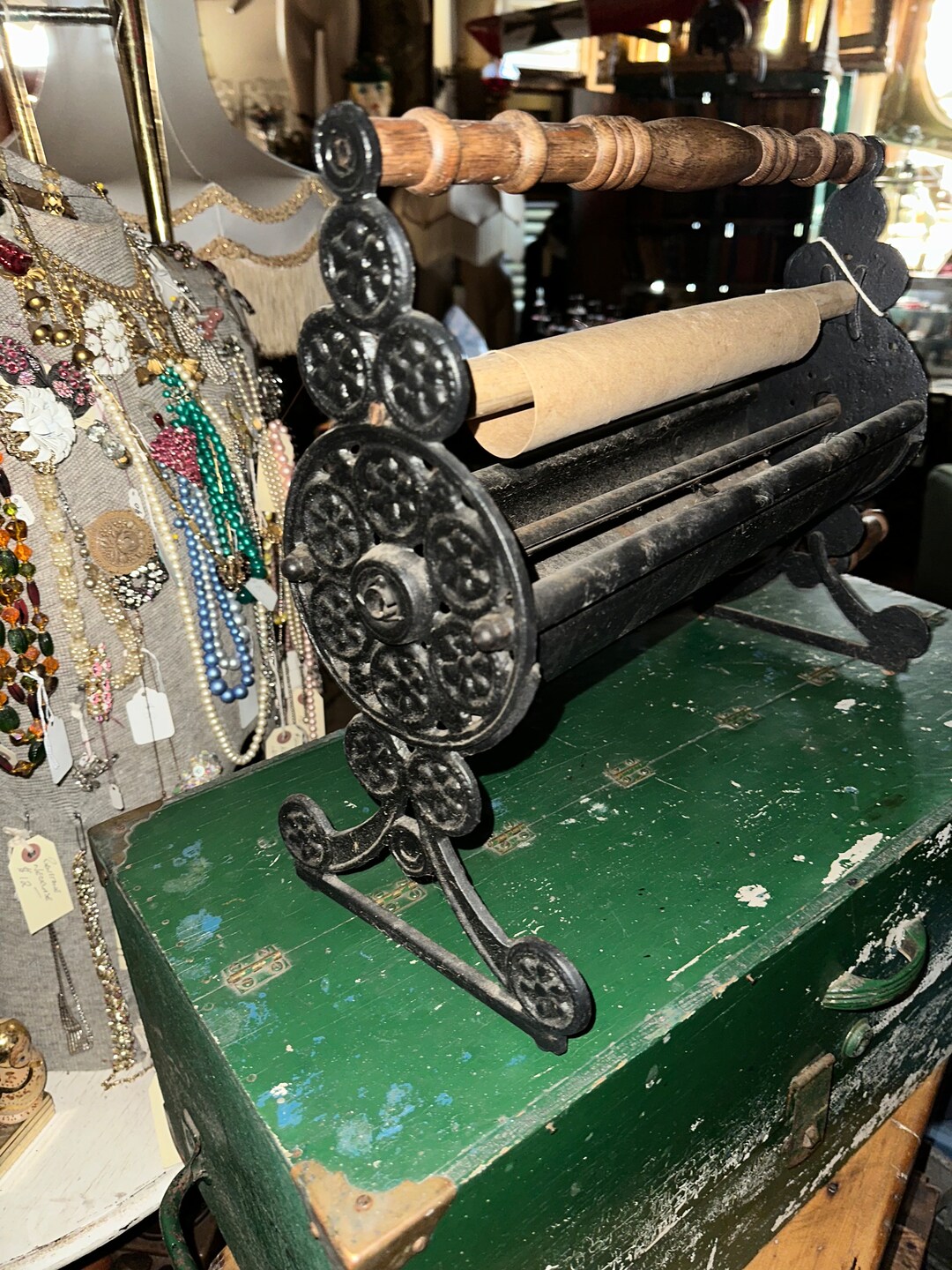 Antique Vintage Cast Iron Newspaper Log Roller Fireplace Decor Tool