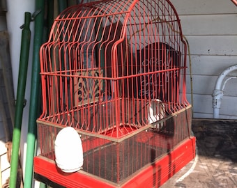 Antique Bird Cage and Stand Approx 24" for cage opening and 66" tall, cage is 15 1/2” tall 12 3/4” wide 9 1/2” deep