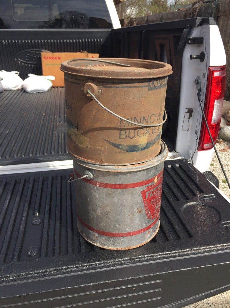 Vintage Minnow Bait Buckets Galvanized Pail nice Etsy